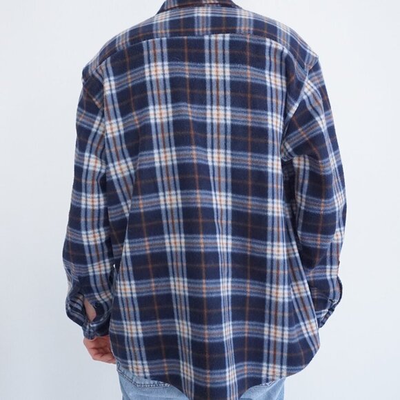 VTG '90S Urban Ridge Navy Blue Plaid Outdoors Warm Button Up Flannel Shirt 2XL - Picture 2 of 11